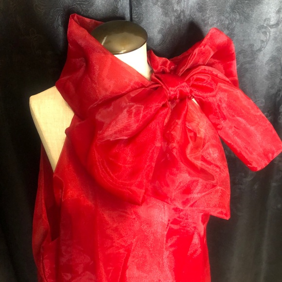 Red Tie-Up Neck Sheer Top